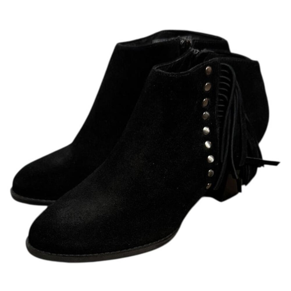 VIONIC Faros Fringe Black Suede Studded Western Boots SZ 7
